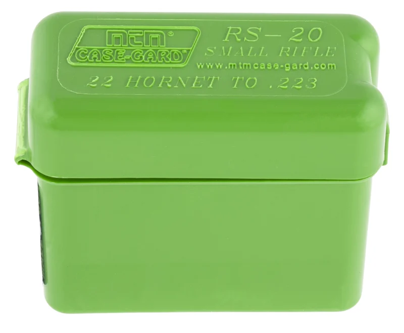MTM Case-Gard RL2010 20-round green belt ammo box, polypropylene with Snap-Lok latch