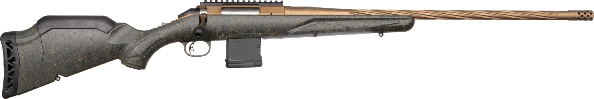 Ruger American Gen II Predator 6.5 Grendel 22in Burnt Bronze Barrel Green Splatter Stock
