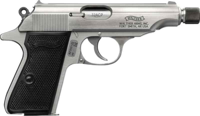Walther PP SD .32 ACP stainless pistol 3.9-inch threaded barrel with two 8-round magazines