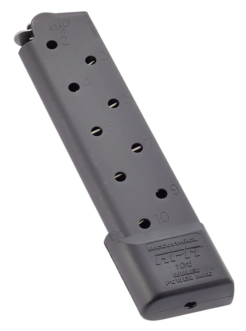 Chip McCormick Railed Power 10rd .45 ACP magazine for full-size 1911, black finish