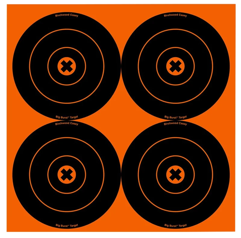 Birchwood Casey Big Burst 6-inch black and orange self-adhesive targets, 12 pack