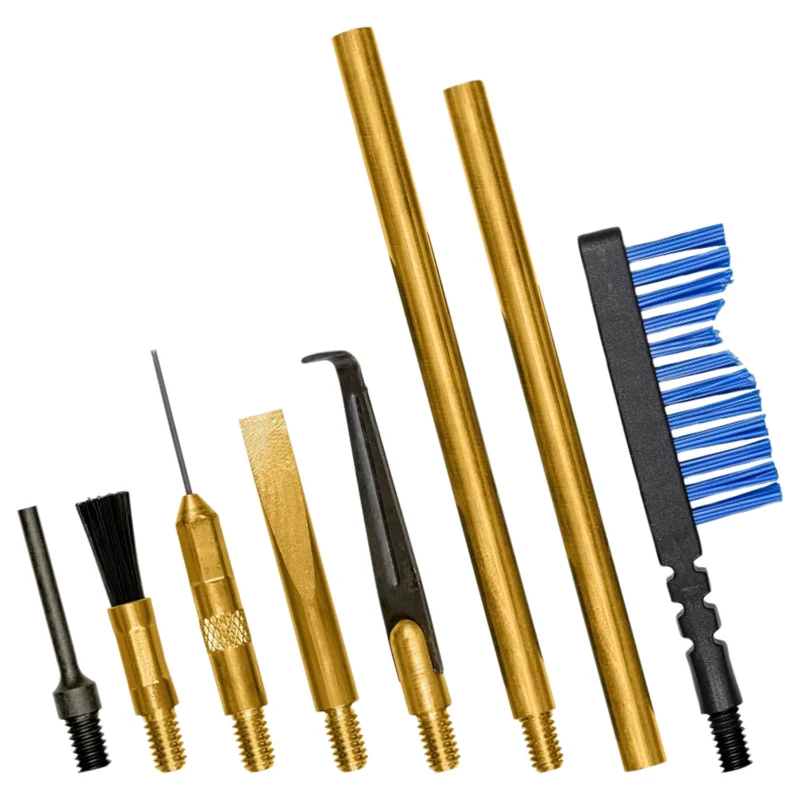 Otis Technologies MSR/AR Maintenance Tool Set showing brass scraper and nylon brushes