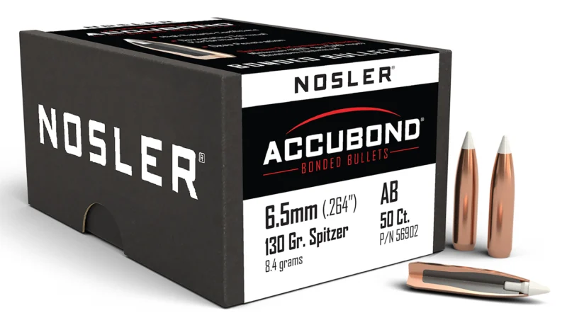 Nosler AccuBond 6.5mm .264 130gr spitzer boat-tail bullets 50 count box