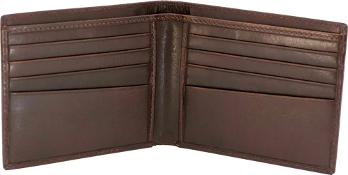Smith & Wesson brown leather bifold wallet, RFID-lined, holds 10 cards