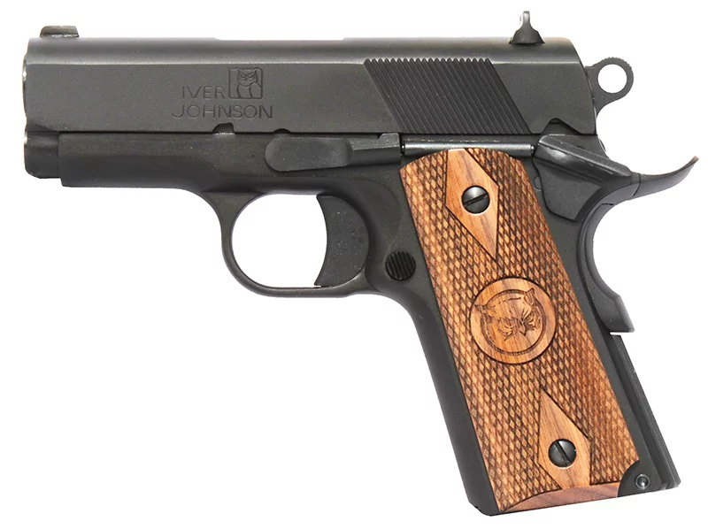 Iver Johnson Thrasher Officer 9mm pistol matte finish walnut grips serrated slide