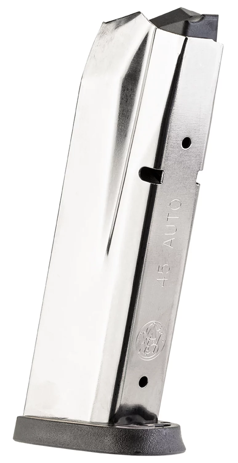Smith & Wesson M&P45 10rd .45 ACP magazine with black base plate, aluminum body