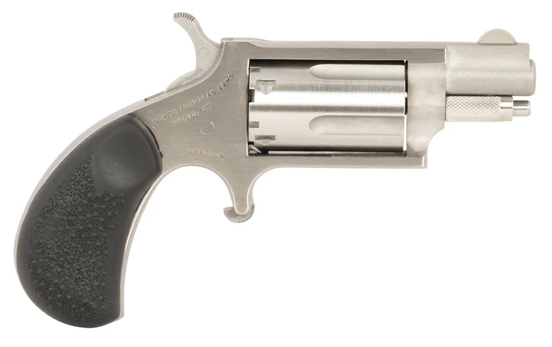 North American Arms 22MSGRCHSS .22 WMR mini-revolver with stainless finish, black rubber grip and side carry holster