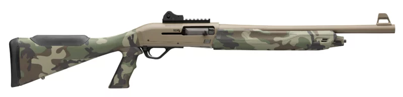 Winchester SX4 Extreme Defender 12ga shotgun in woodland camo with FDE finish