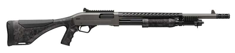 Winchester SXP Extreme Defender 12GA pump shotgun with forged carbon gray pistol-grip stock and 18-inch barrel