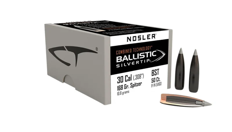 Nosler Ballistic Silvertip 30 Cal 168 gr bullets - 50 per box