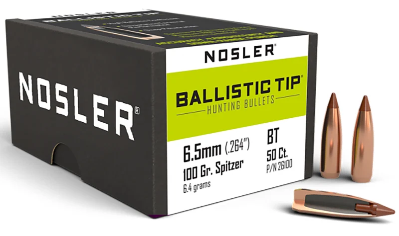 Nosler Ballistic Tip 6.5mm (.264) 100 gr spitzer boat-tail bullets, 50 count, polymer tip