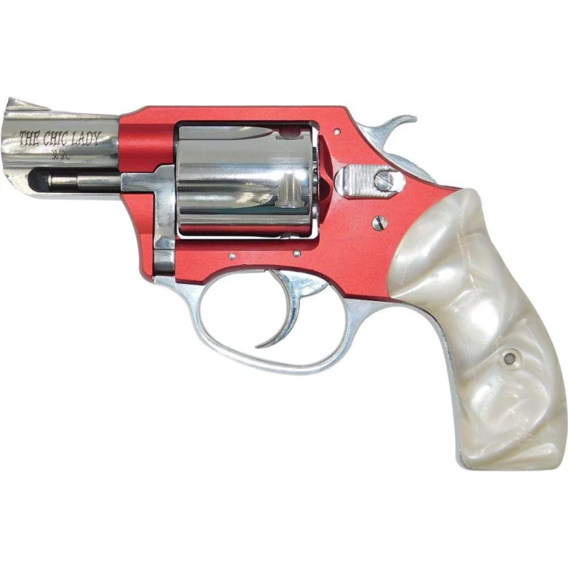 Charter Arms Chic Lady .38 Special 2-inch revolver red anodized frame white pearl grips stainless barrel