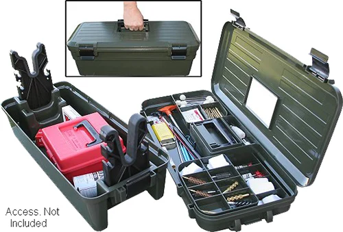 MTM Shooting Range Box RBMC11 Forest Green 25 x 11.5 x 8.75 cleaning kit and stand