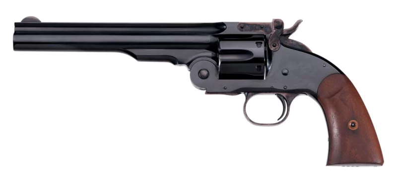 Taylors & Company Schofield 7-inch .38 Special revolver in blued steel with walnut grip