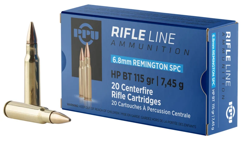PPU Prvi Partizan 6.8mm Remington SPC 115 gr HPBT ammunition box