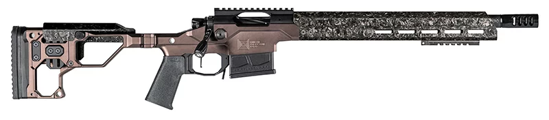 Christensen Arms MPR .308 Win precision bolt-action rifle with carbon fiber handguard and desert brown folding chassis