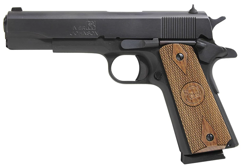 Iver Johnson 1911A1 .45 ACP 5-inch Matte Blued Government 1911 with checkered walnut grips