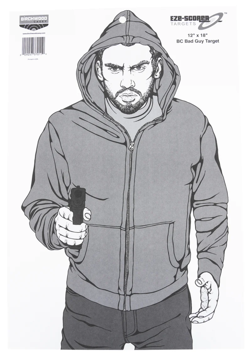 Birchwood Casey Eze-Scorer Bad Guy 12 x 18 inch paper target pack of 100 gray and white hanging silhouette