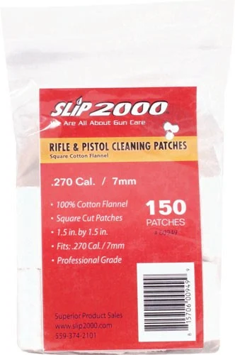 Slip 2000 1.5 inch square cotton cleaning patches for .270 7mm calibers, 150 pack
