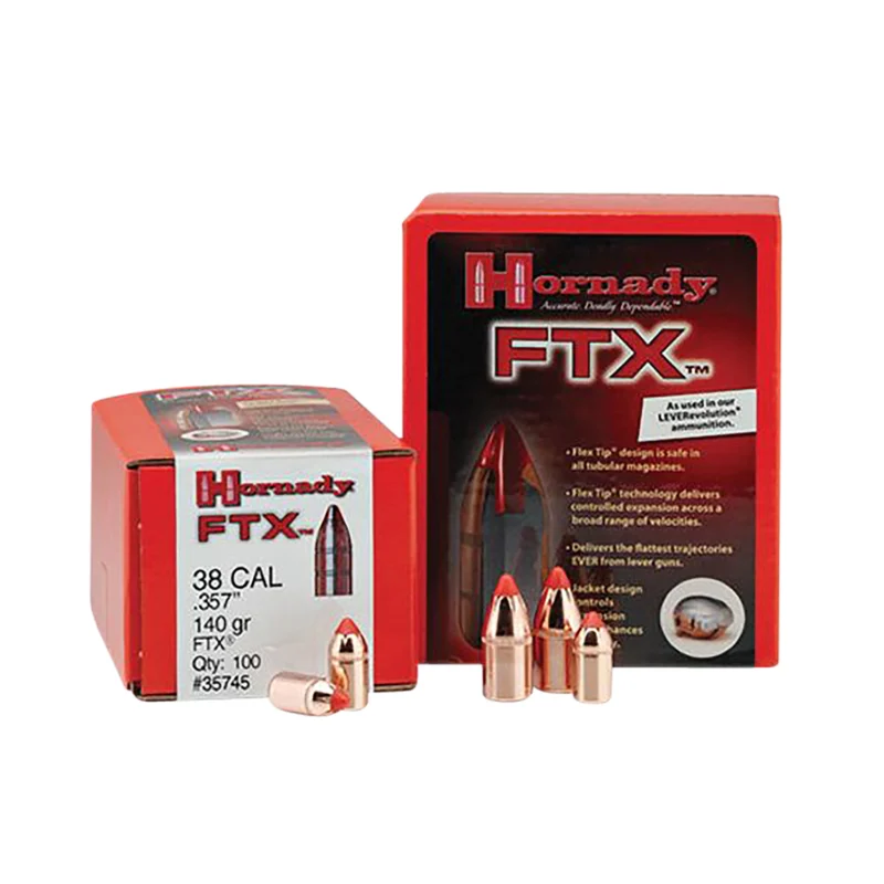Hornady FTX .38 Cal (.357) 140 gr polymer-tipped handgun bullets 100 count box