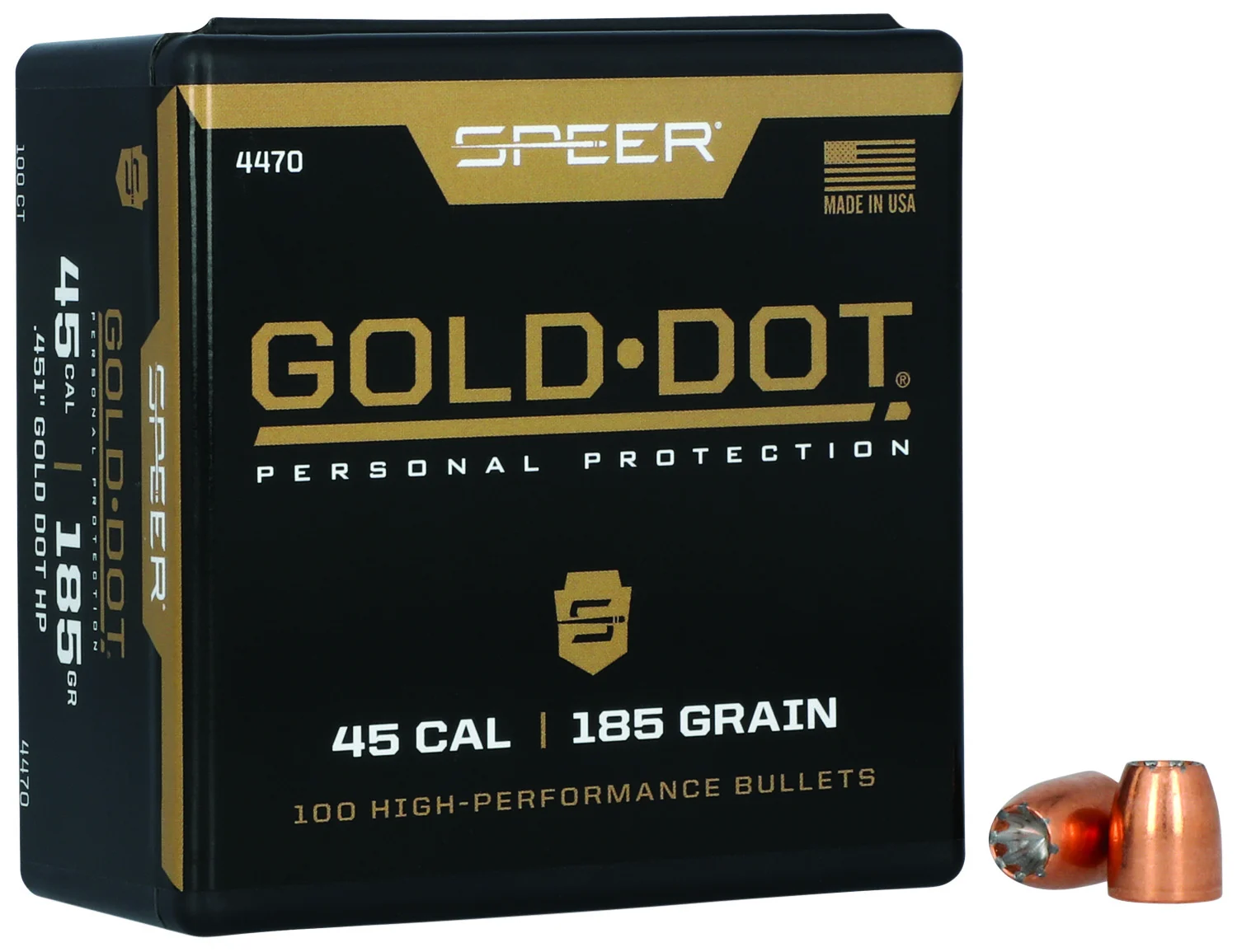 Speer Gold Dot .45 Cal 185 gr JHP bullets box of 100