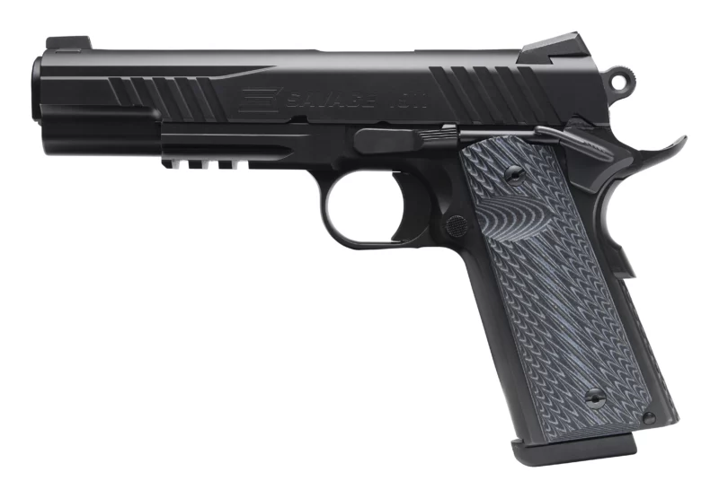 Savage 1911 Government 5-inch .45 ACP pistol, black Melonite finish, VZ G10 grips, accessory rail