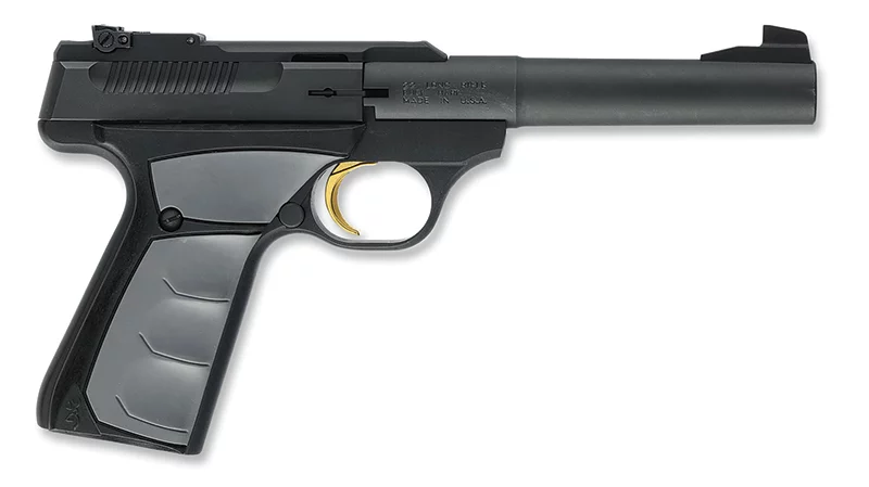 Browning Buck Mark Camper UFX .22 LR pistol with 5.5 inch tapered bull barrel and Ultragrip FX grips