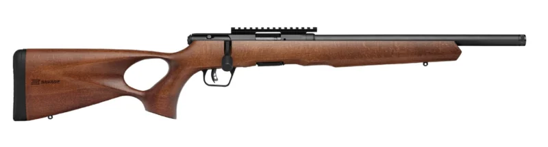 Savage B22 Timber thumbhole .22 LR bolt-action rifle, wood stock, blued metal, 10-round rotary magazine
