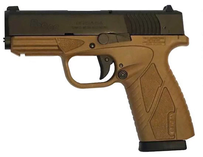 BERSA BPCC 9mm pistol Flat Dark Earth frame with black slide right-side view