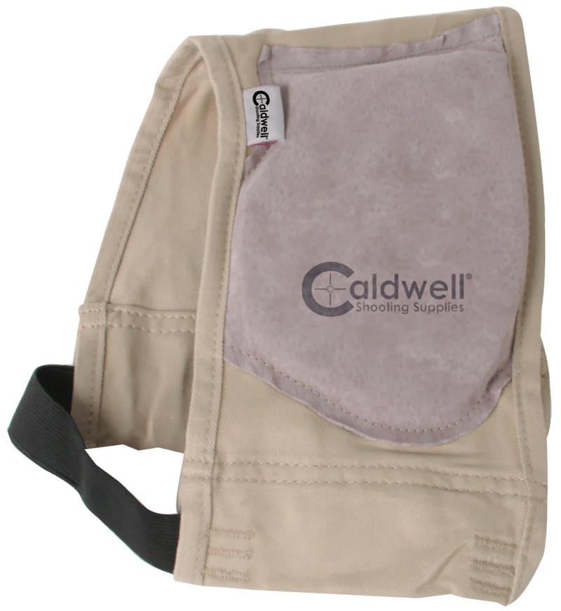Caldwell Mag Shield ambidextrous tan cloth recoil shield with leather pad