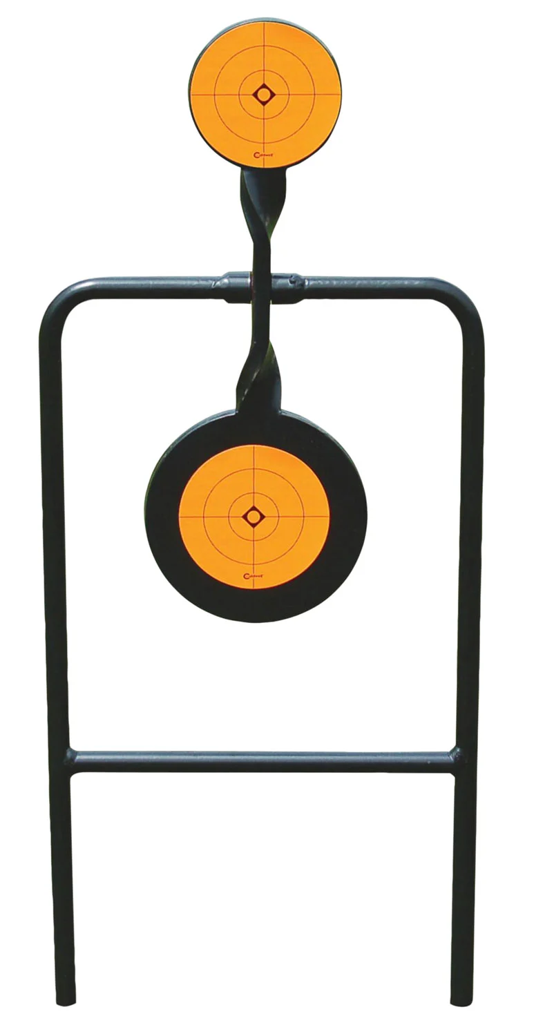 Caldwell Double Spin steel swinging handgun target 4.25 inch black orange