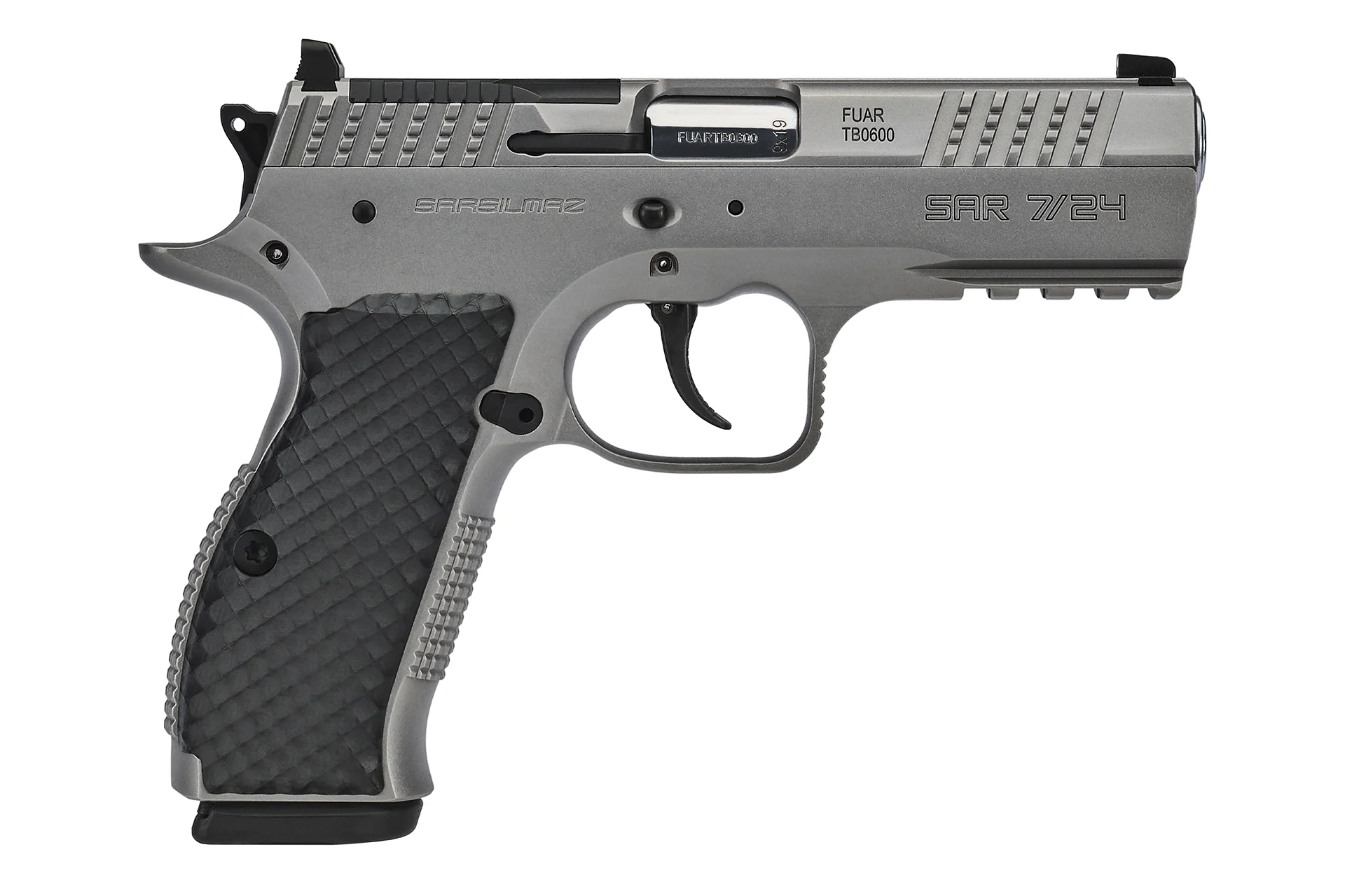 SAR Arms 7/24 FS 9mm stainless pistol side view 4.2-inch barrel