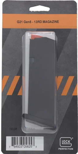 Glock G21 Gen5 13-round magazine black body with orange follower