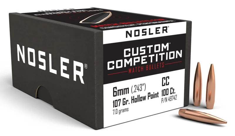 Nosler Custom Competition 6mm (.243) 107 gr HPBT bullets — 100/box