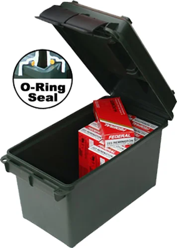 MTM 50 Cal ammo can forest green polypropylene with double latch and padlock tabs