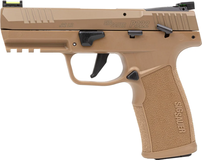 Sig Sauer P322 .22 LR 4 in optic-ready pistol in coyote tan with fiber optic sights