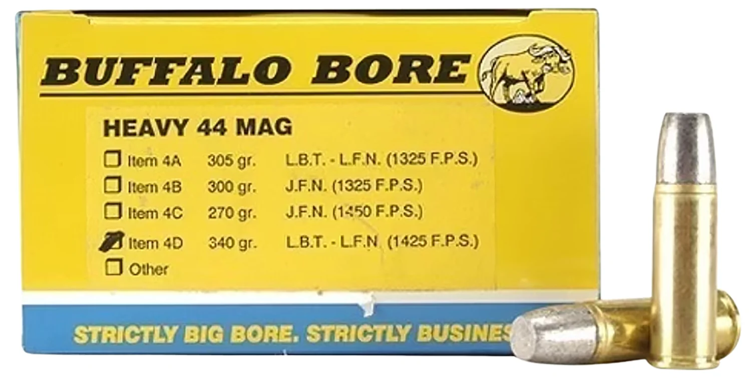 Buffalo Bore 4D20 .44 Magnum 340 gr Lead Flat Nose ammunition box