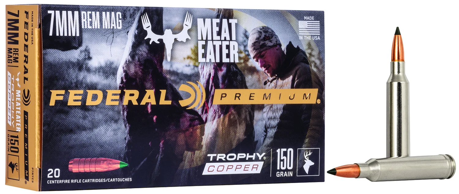 Box of Federal Premium Trophy Copper 7mm Rem Mag 150 gr rifle ammunition, 20 rounds