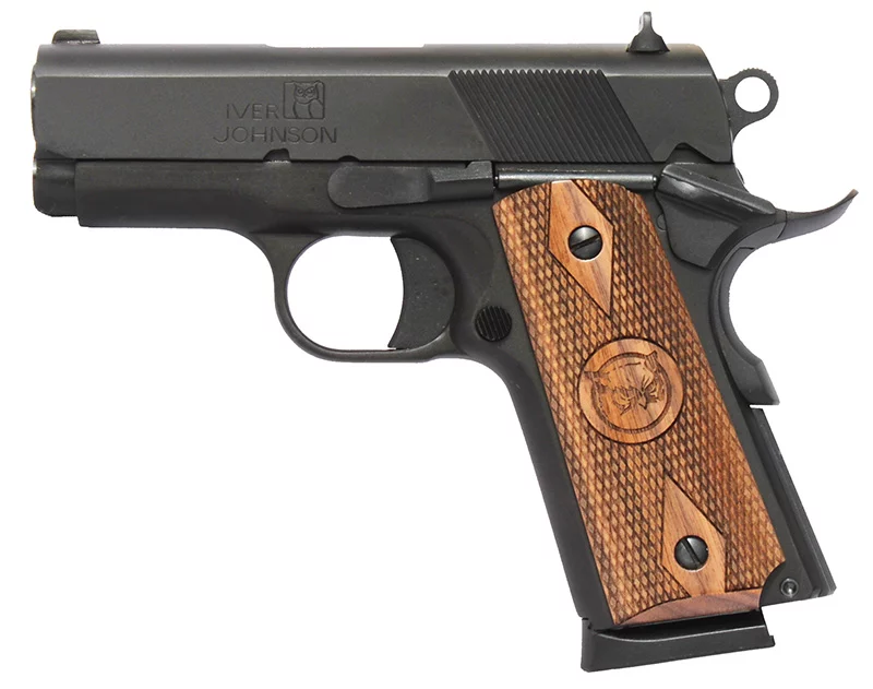 Iver Johnson Thrasher .45 ACP 3.13 inch matte blued officer 1911 with walnut grips
