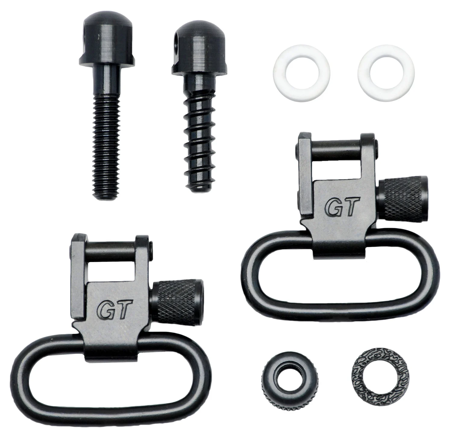 GrovTec GT locking swivel set with 1 inch loops and black-oxide steel screws