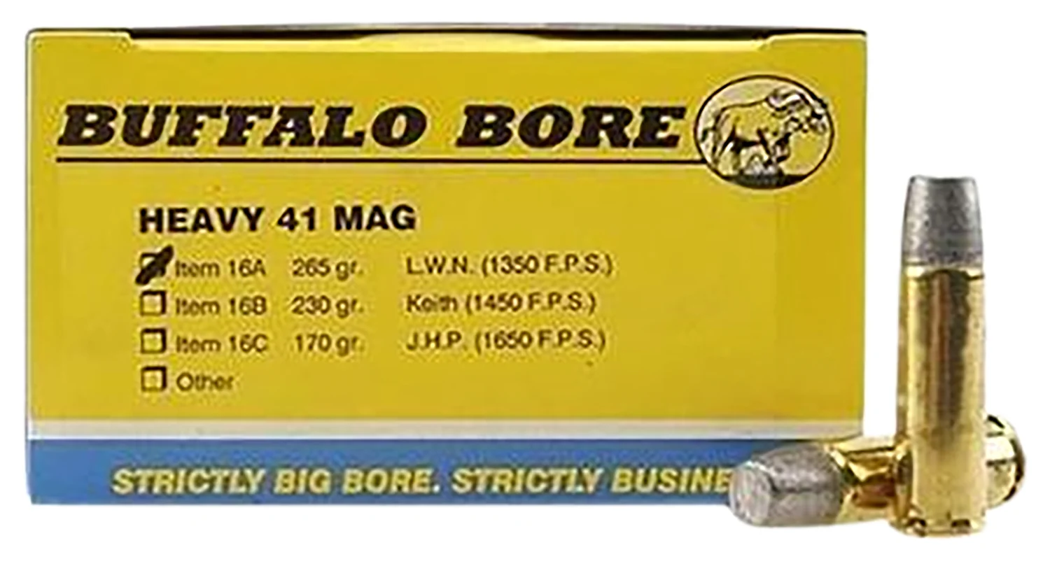 Buffalo Bore 16A20 .41 Remington Magnum 265 gr Hard Cast Lead ammunition box