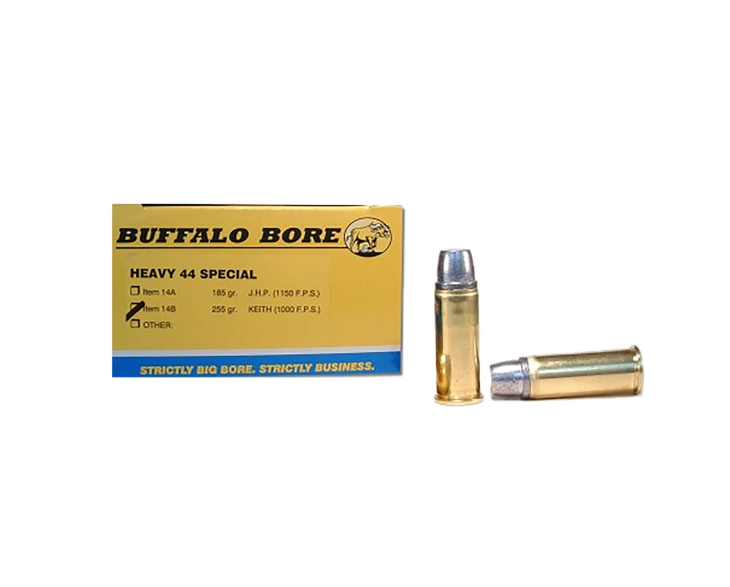 Buffalo Bore 44 S&W Special 255 gr hard cast semi-wadcutter ammunition box, 20 rounds