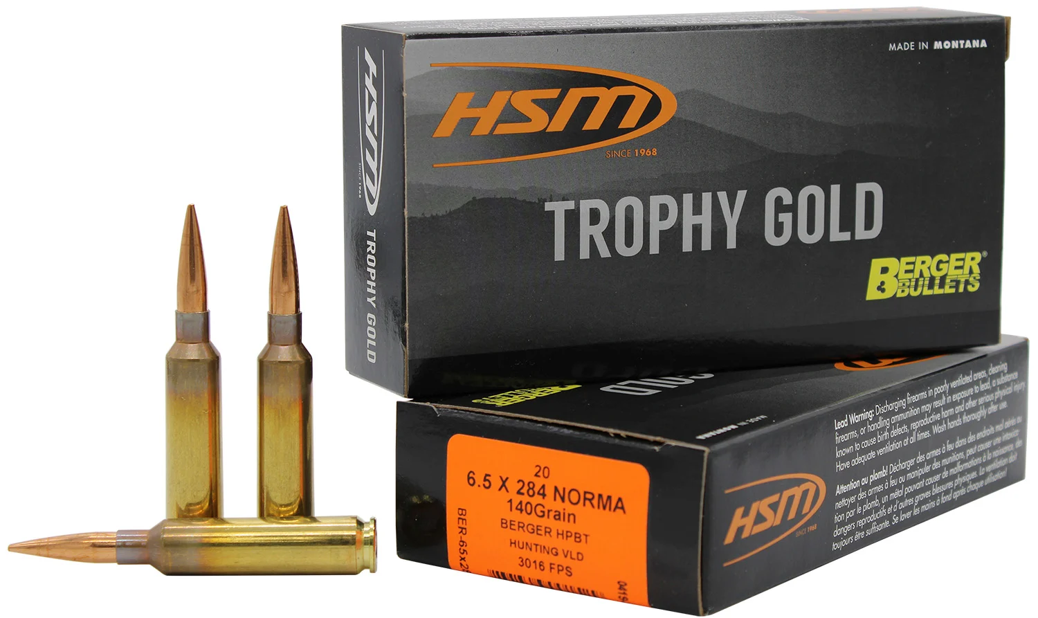 HSM Trophy Gold 6.5x284 Norma 140 gr Berger VLD Match ammunition 20 per box