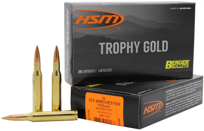 HSM Trophy Gold .270 Winchester 130gr Berger VLD 20rd box ammunition