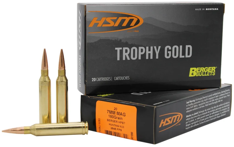 HSM Trophy Gold 7mm Remington Magnum 180 gr Berger VLD ammunition 20rd box
