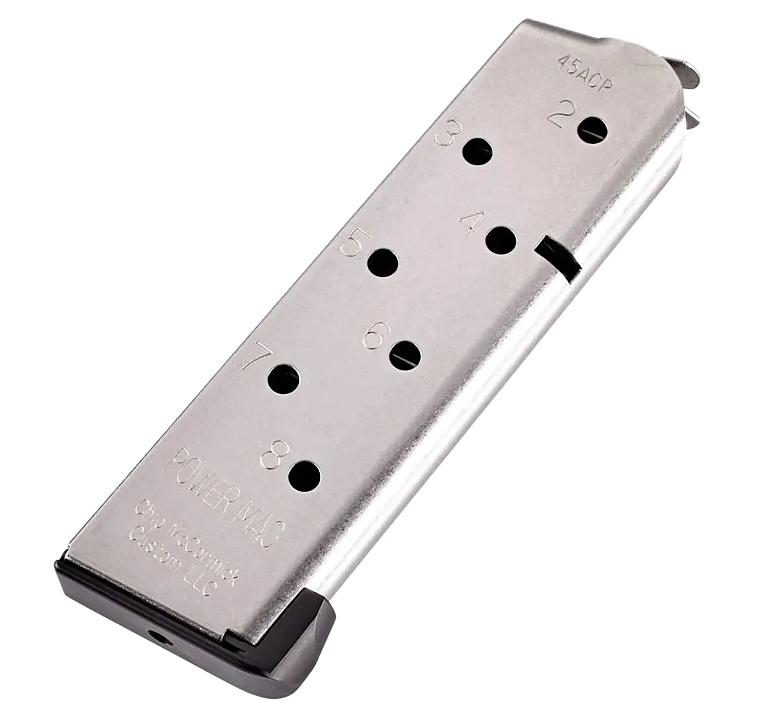 Chip McCormick Power Mag 8rd .45 ACP magazine for 1911 Officer, stainless steel with fluoropolymer finish