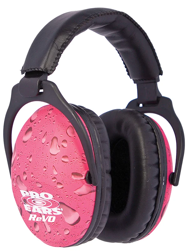 Pro Ears ReVO youth passive earmuffs 26 dB NRR Black with Pink Rain Pattern