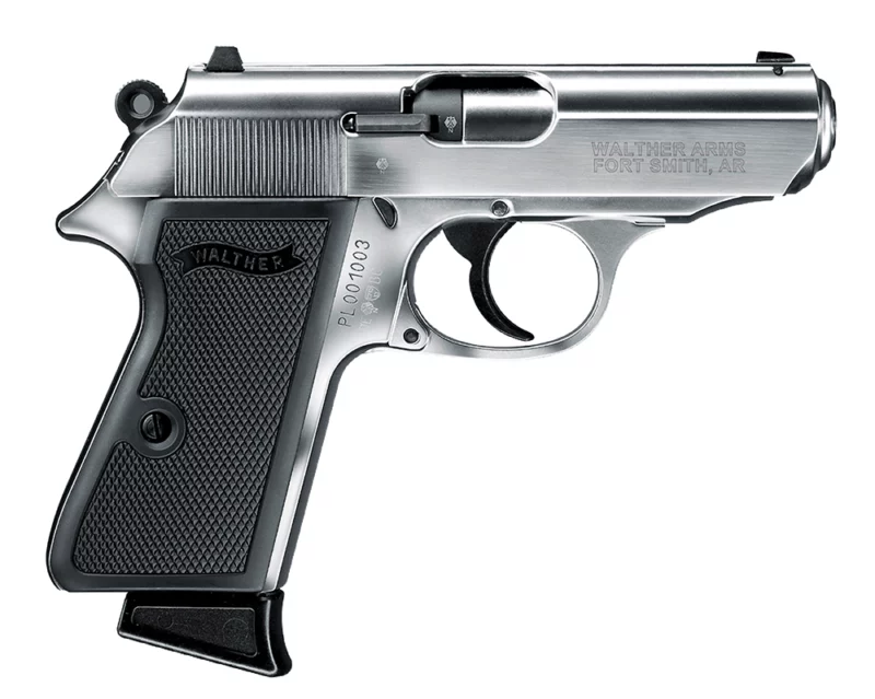 Walther PPK/S .22 LR 3.3-inch nickel pistol with black checkered polymer grips