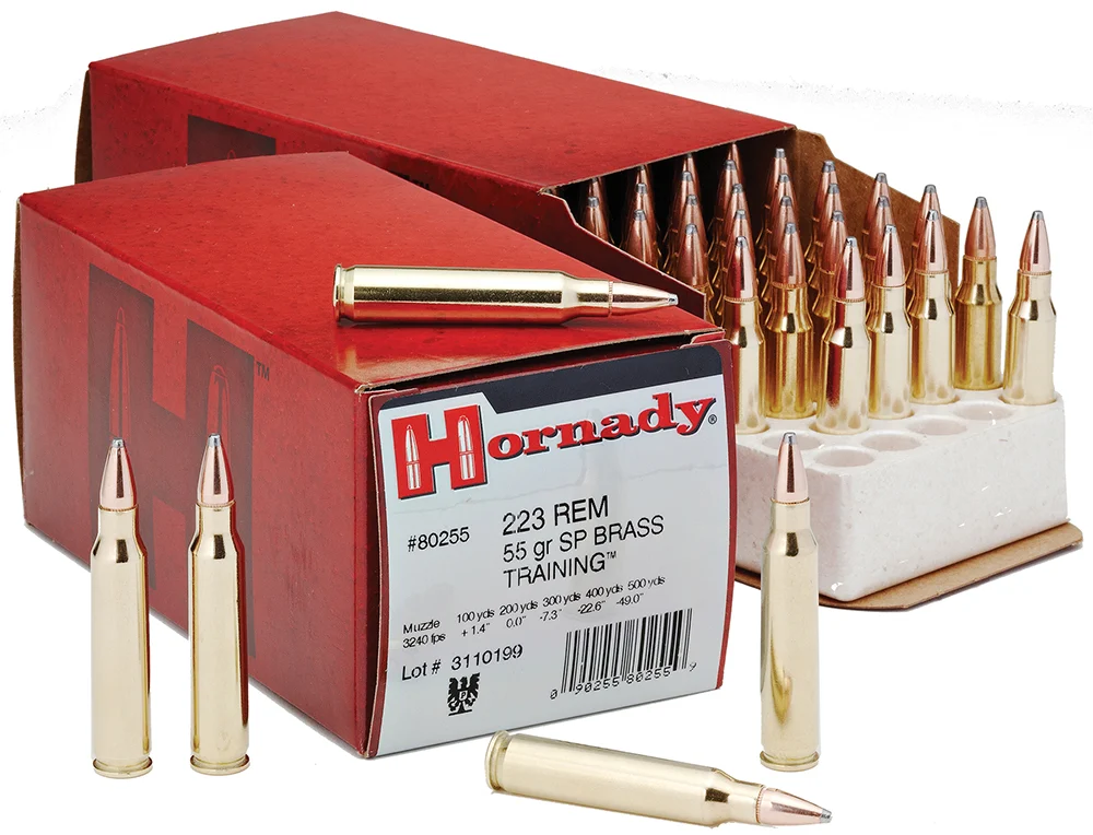 Hornady Custom 223 Rem 55 gr SP ammunition box, 50 rounds