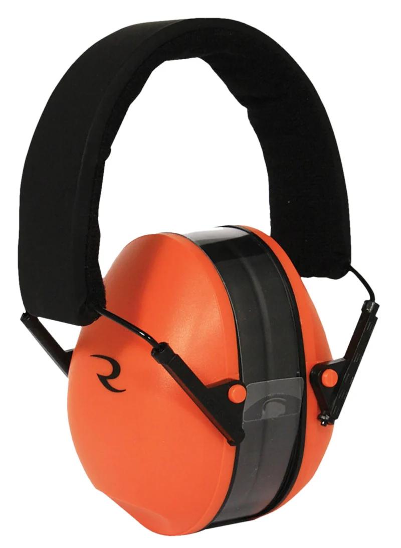 Radians LSH500CS low-profile over-the-head earmuff in orange and black, 21 dB NRR